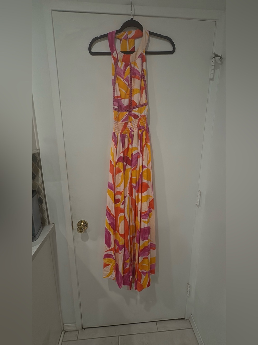 EUC Anthropologie Abel the Label Rumi Maxi Dress XS Halter Smocked Open Back - Picture 5 of 8